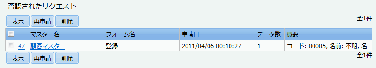 否認されたリクエスト一覧
