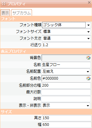 サブカラムの「表示」